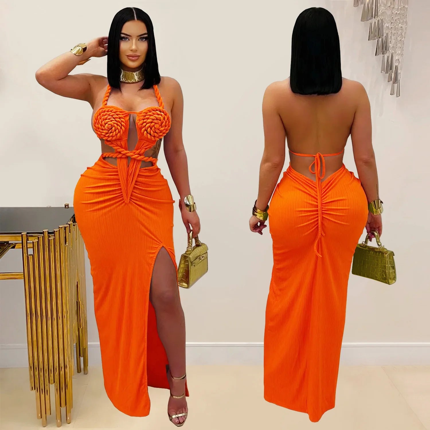 Hot Sale CX7407 Ruched Maxi Dress Woman Backless Pleated Bodycon Summer Vacation Party Birthday Dressing 2025 New
