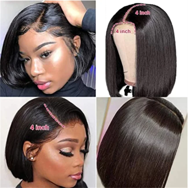Cheap 4*4 Lace Closure Bob Wig Glueless Blend Human Hair Pre Cut 4x4 Lace Wigs Glueless Short Bob Closure Wigs 8-16 Inch