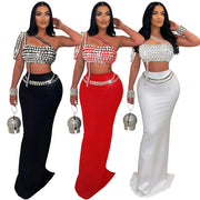 Chunya 901231 Sexy Rhinestone Skirt Woman Two Piece Set for Birthday Party and Club