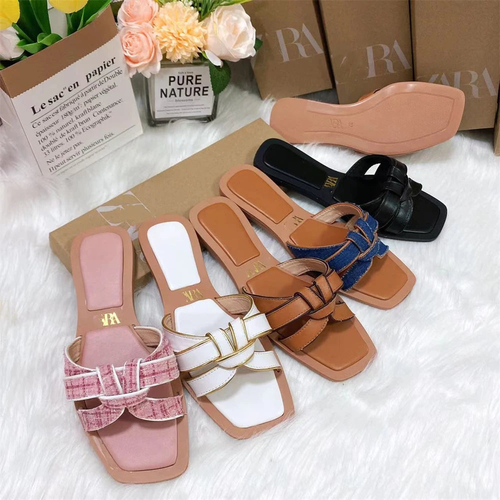 2025 Female Summer Beach Slippers Women Slides Slippers Outdoor Fashion Wear Flat Sandals Classic Ladies Babouches