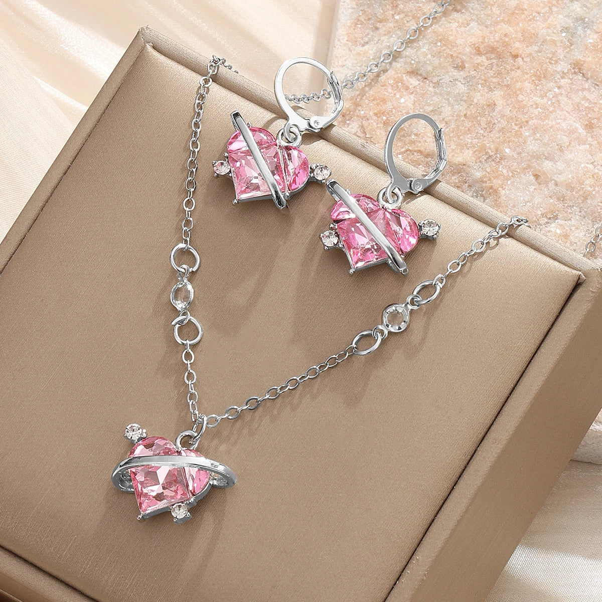 KISSWIFE Fashion Gold Necklace Earrings Ring Sets White Heart Fritillaria Pendant Gift Jewelry Sets for Women