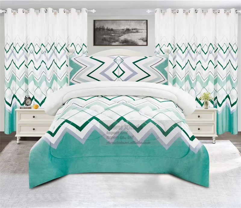 Warm 7pcs Velvet Duvet for Cold Thick Comforter Set With Curtains BORREGO Bedding Set for Winter