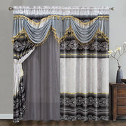 Home Decor Luxury New Design Jacquard Ready Made Window Curtain Panel Set Attached Waterfall Valance for Bedroom Window Blackout