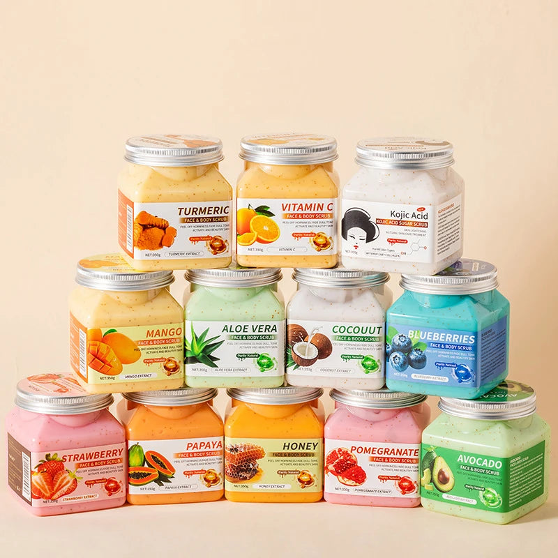 Hot Selling 350g Private Label Kojic Acid Sugar Scrub Mango Aloe Vera Coconut Turmeric Face and Body Scrub