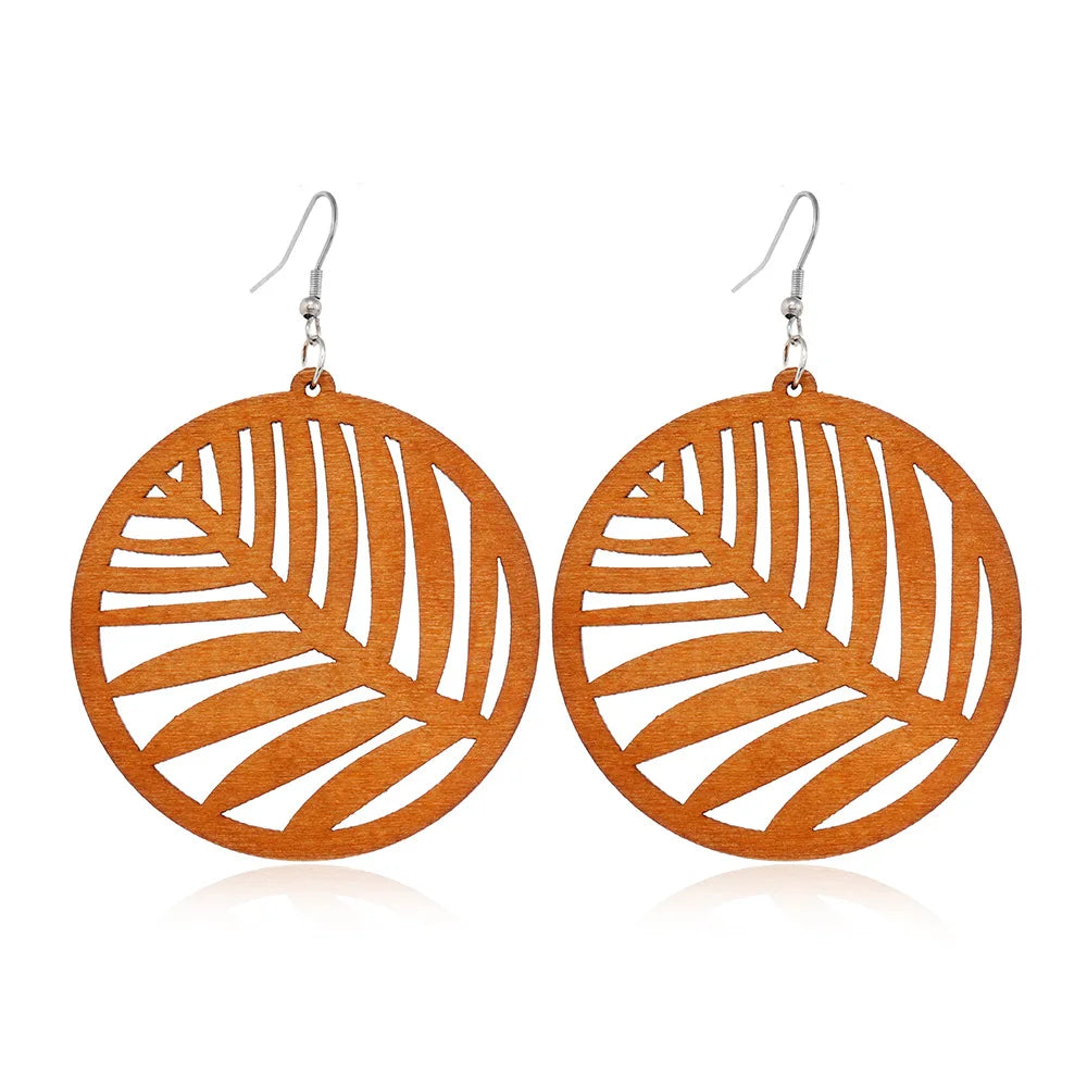 Fashion Jewelry Hollow African Wood Earrings Women Coffee Wooden Earrings Geometric Jewelry Bulk