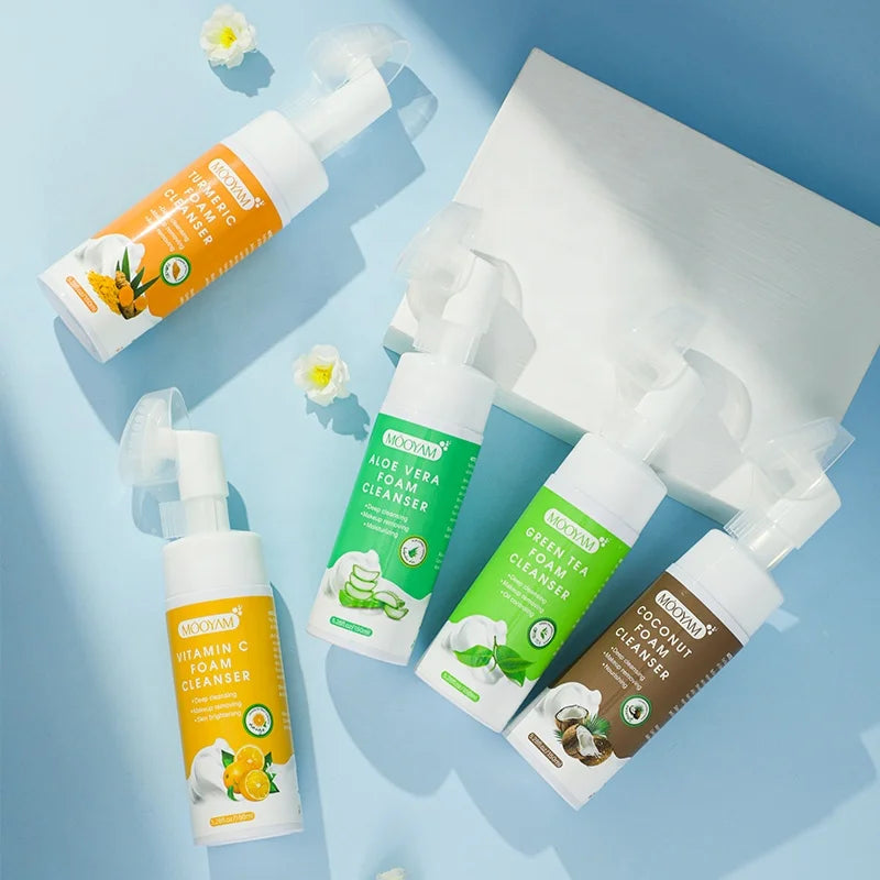 Natural Organic Foaming Acne Face Wash Moisturizing Deep Cleansing Mousse Exfoliating Bubble Facial Cleanser with Brush