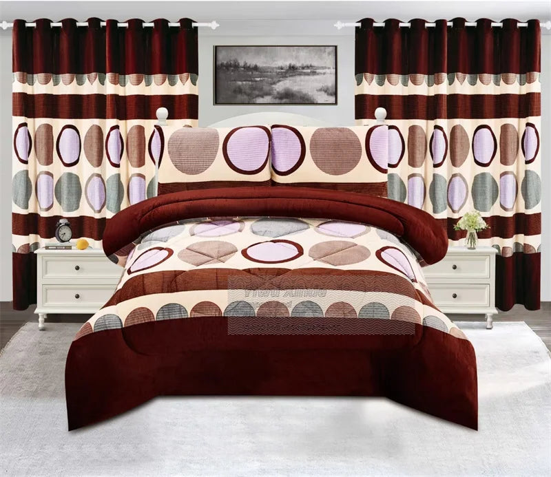 Warm 7pcs Velvet Duvet for Cold Thick Comforter Set With Curtains BORREGO Bedding Set for Winter