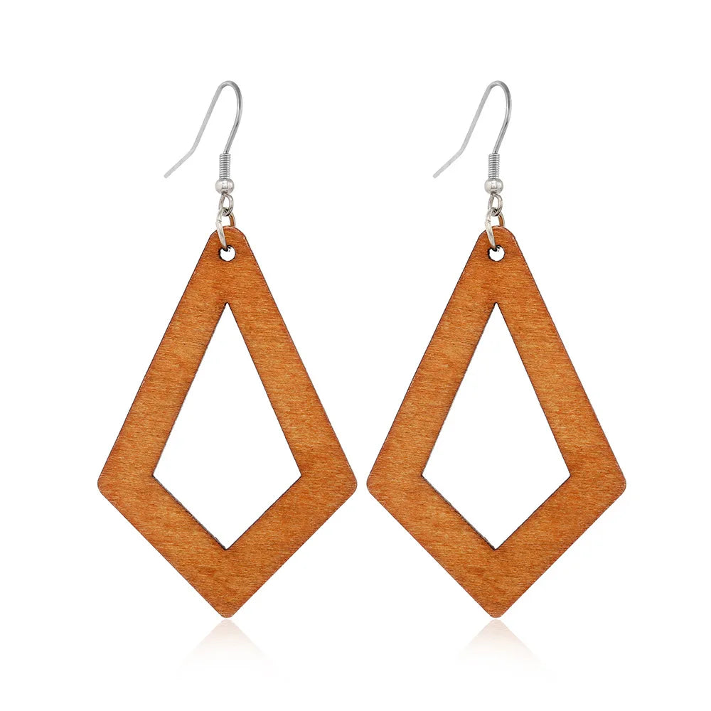 Fashion Jewelry Hollow African Wood Earrings Women Coffee Wooden Earrings Geometric Jewelry Bulk