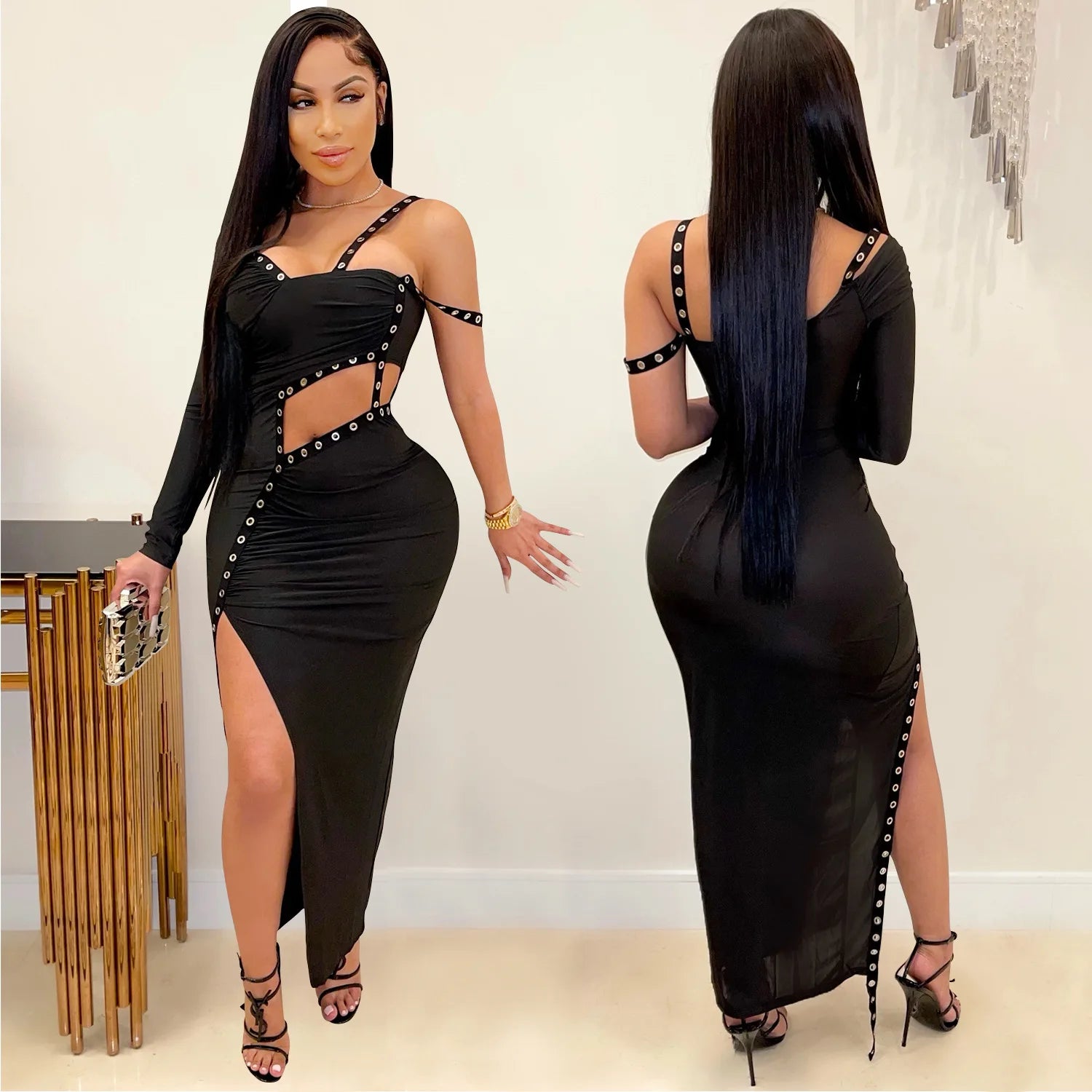 CX5054 Classics Fashion Sexy Dresses Club Wear Soft Woman Bodycon Cut Out Party Dress