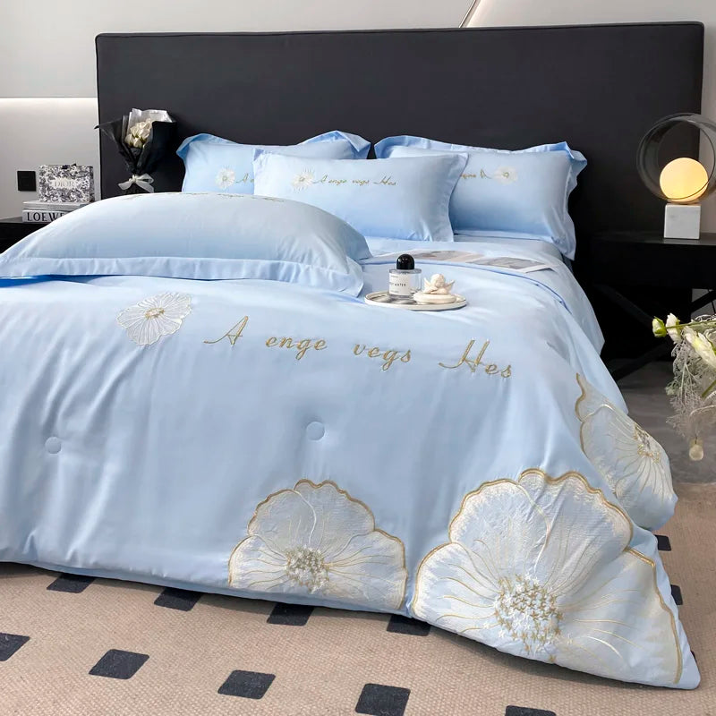 New Arrival Washed Silk Embroidery Solid Comforted  4PCS Duvet Quilt Set