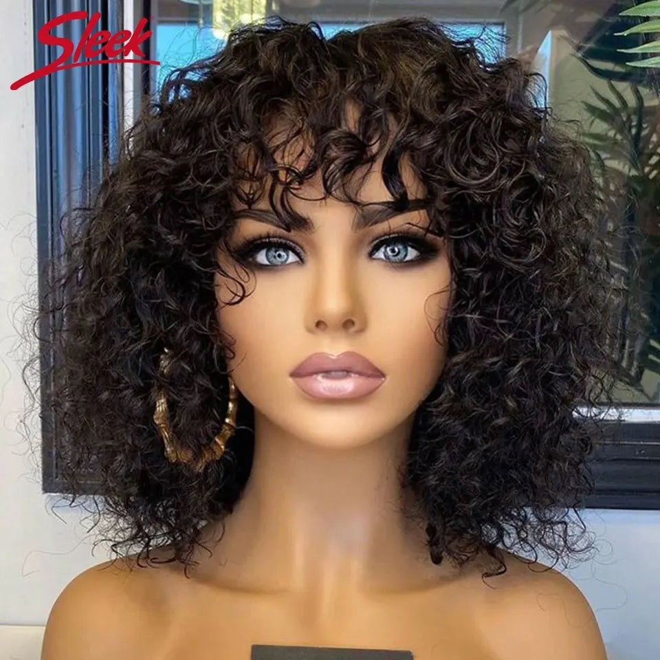 10" Human Hair Machine Made bob Wig With Bangs Curly Non Lace bob Wig 14 Inch Human Hair Highlight Women Wigs Human Hair bob
