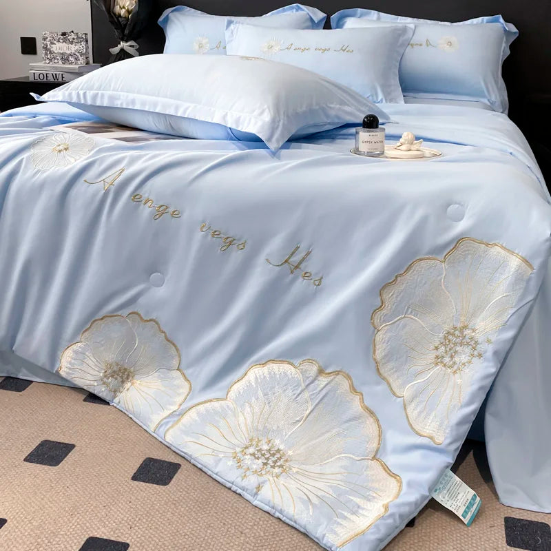 New Arrival Washed Silk Embroidery Solid Comforted  4PCS Duvet Quilt Set