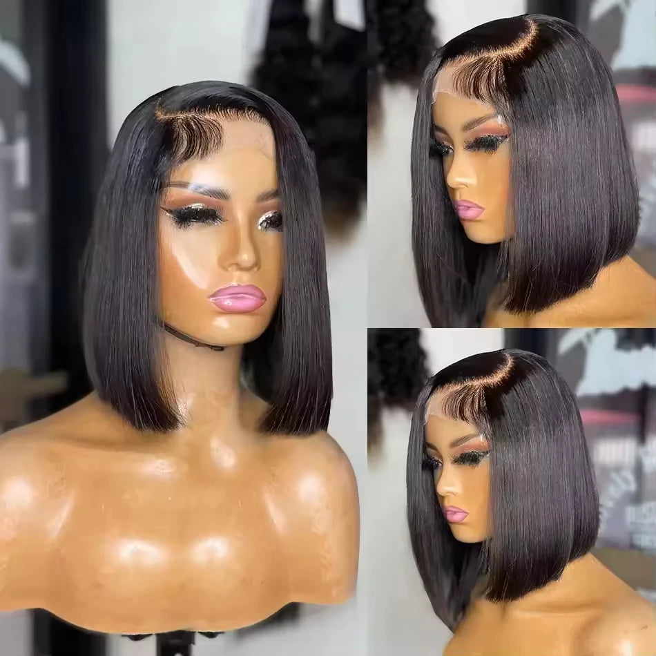 Bob Glueless Straight HD Lace Front Wigs for Black Women 13x4Texture Afro Style Tangle-Free Black Human Hair Lace Frontal