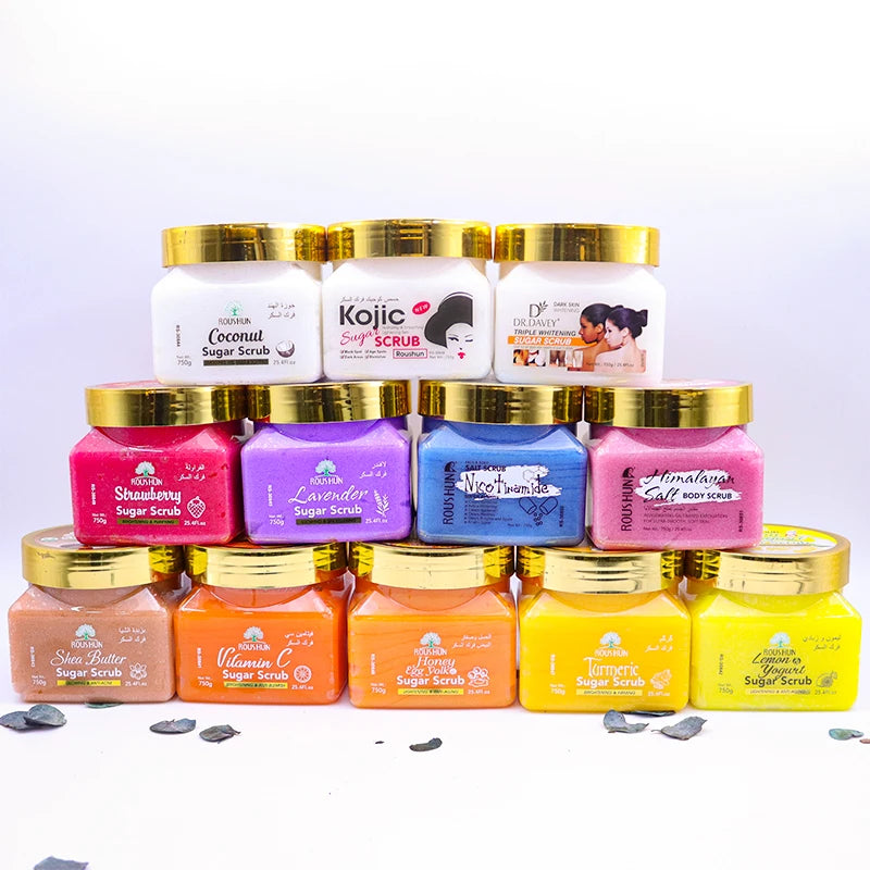 ROUSHUN Sugar Scrub with Vitamin C Lemon Coconut for Skin Cleansing Smoothing