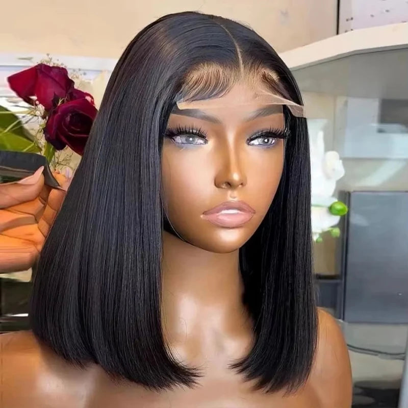 8-16 Inch Brazilian Straight Hair Wig Cheap 4*4 Lace Closure Bob Wig Glueless Pre Cut 4x4 Lace Blend Human Hair Short Bob Wigs