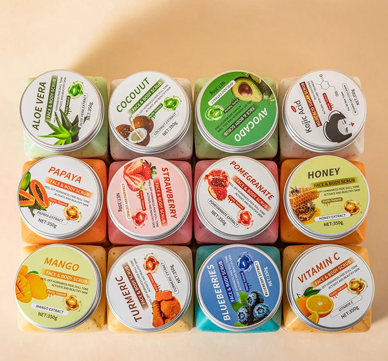 Hot Selling 350g Private Label Kojic Acid Sugar Scrub Mango Aloe Vera Coconut Turmeric Face and Body Scrub