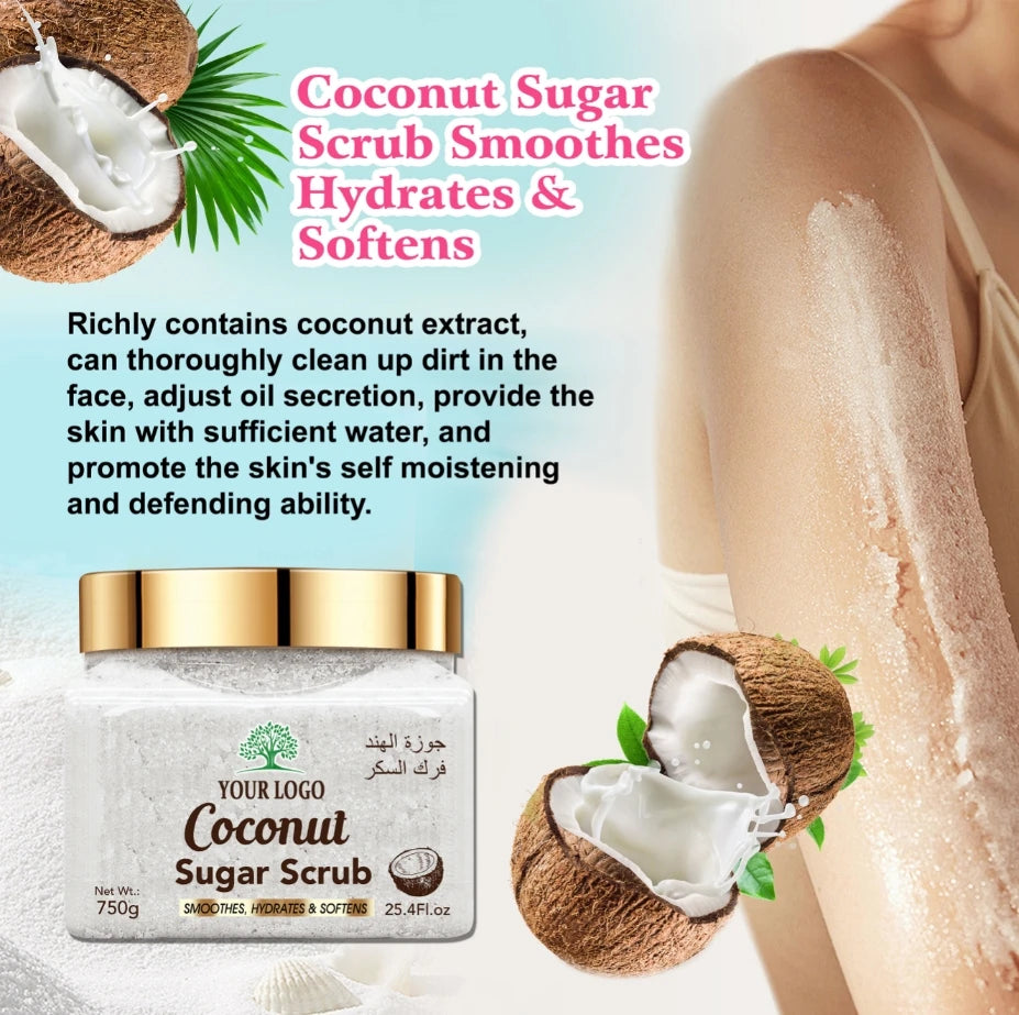 ROUSHUN Sugar Scrub with Vitamin C Lemon Coconut for Skin Cleansing Smoothing