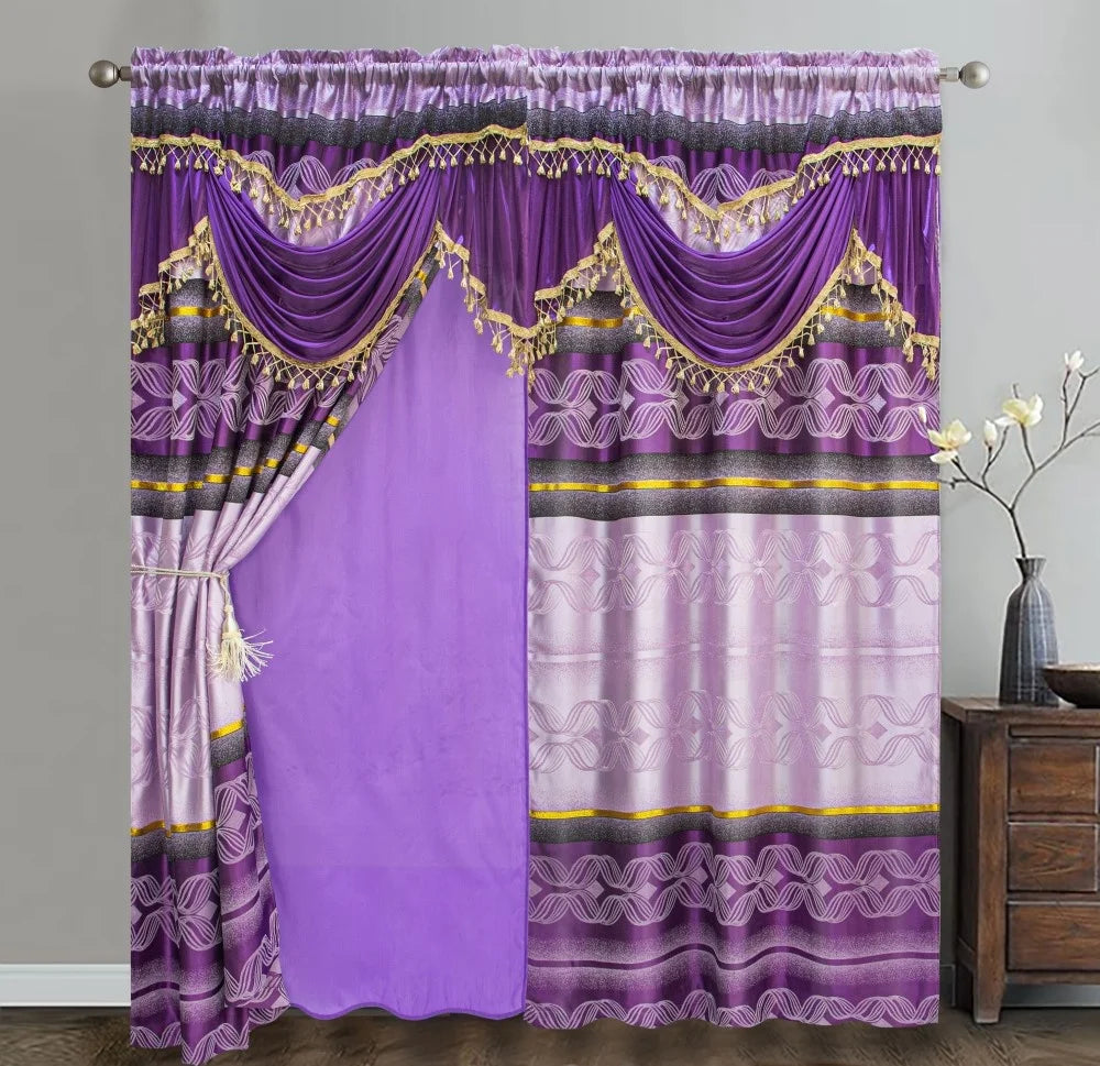 Home Decor Luxury New Design Jacquard Ready Made Window Curtain Panel Set Attached Waterfall Valance for Bedroom Window Blackout