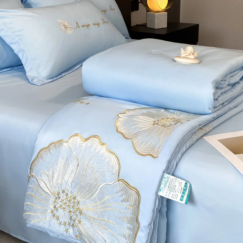 New Arrival Washed Silk Embroidery Solid Comforted  4PCS Duvet Quilt Set