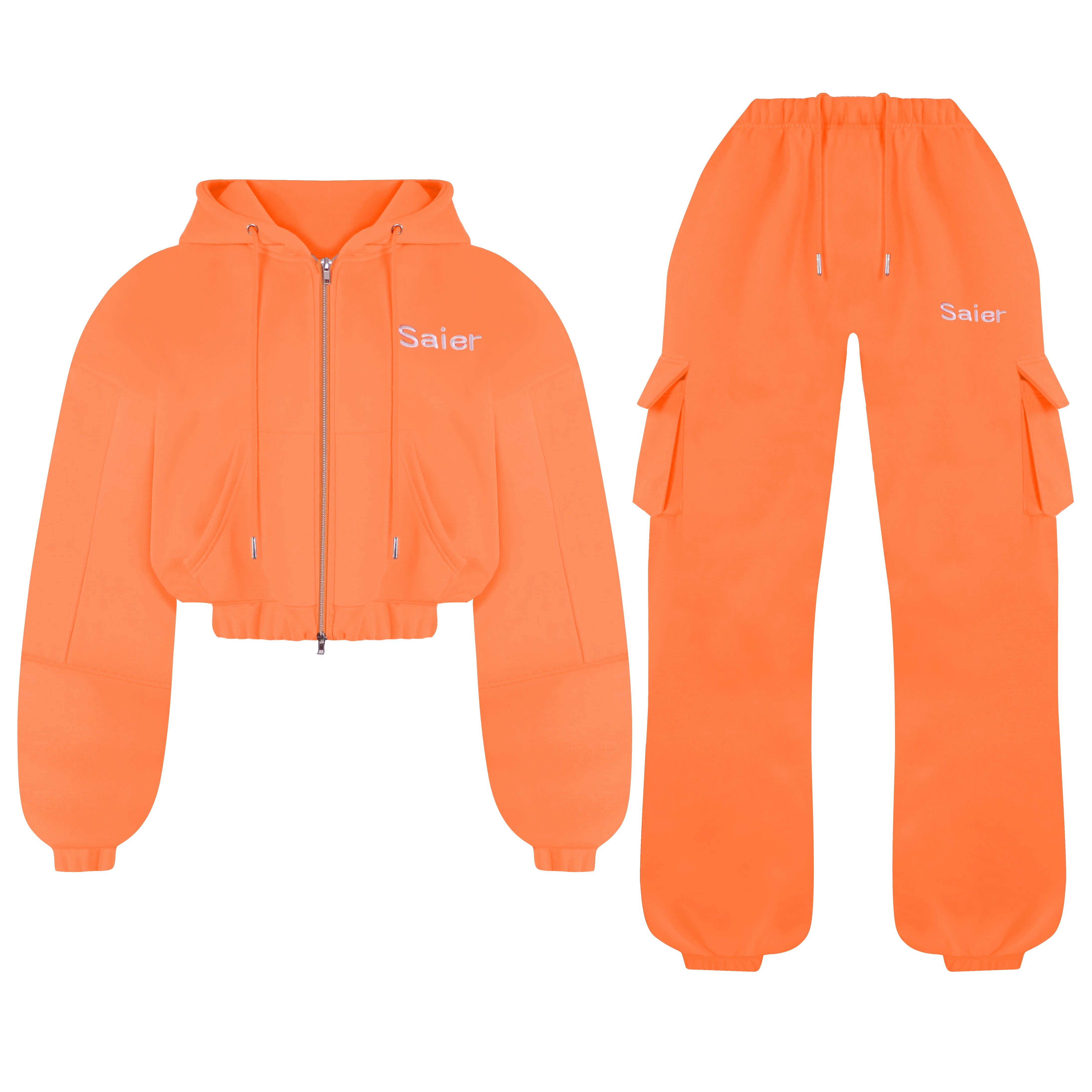L230716 Custom Embroidery Oversized Zip up Crop Top Hoodie and Jogger Set Two Pieces Hip Hop Women Tracksuit Jacket Hoodie Set