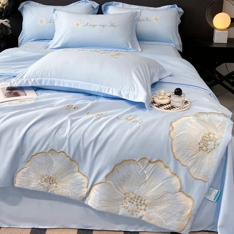New Arrival Washed Silk Embroidery Solid Comforted  4PCS Duvet Quilt Set