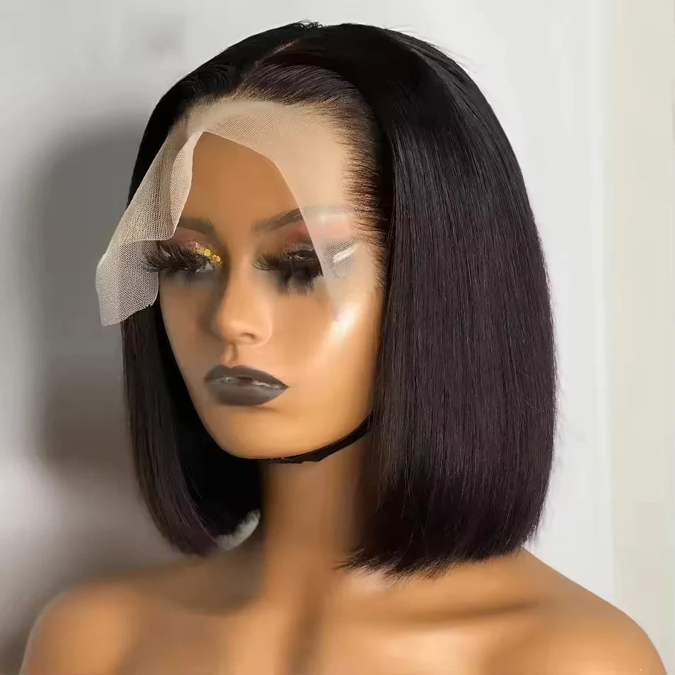 Bob Glueless Straight HD Lace Front Wigs for Black Women 13x4Texture Afro Style Tangle-Free Black Human Hair Lace Frontal